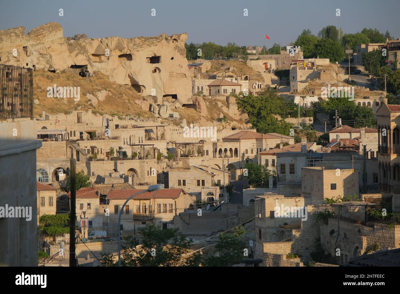 Ancient city center of cappadocia with many magnificent houses made of special stones made of volcanic ruins and wind in many centuries. Stock Photo