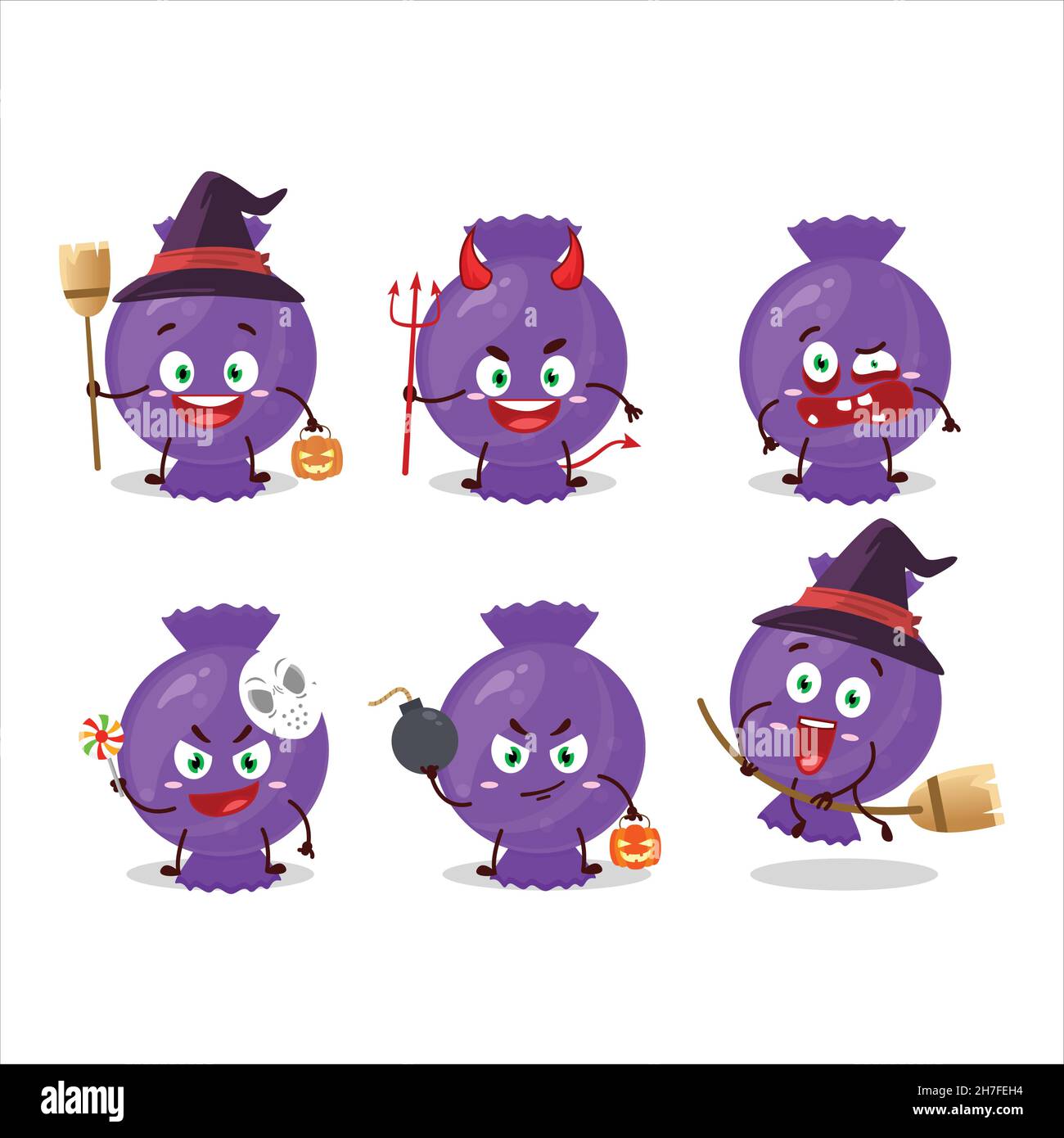 Halloween expression emoticons with cartoon character of blue candy