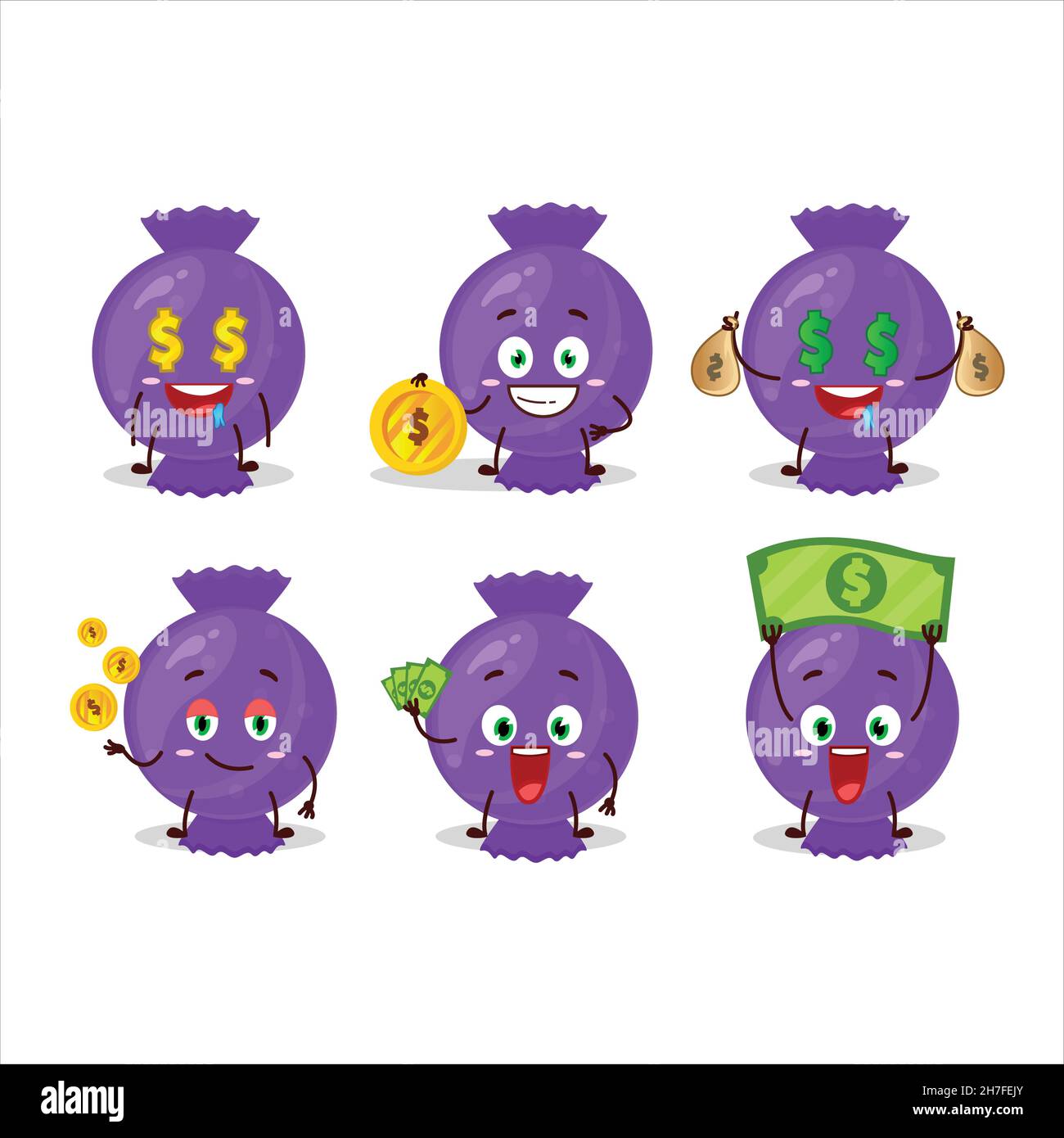 Blue candy wrap cartoon character with cute emoticon bring money