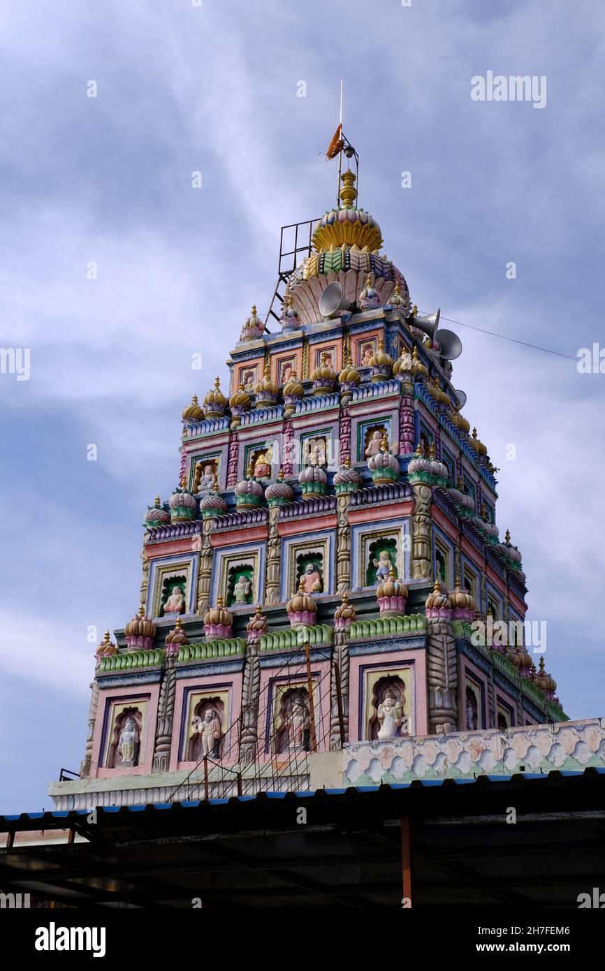 Pune, India - November 19 2021, Colorful Temple at Wadebolai, Traditional religious hindu Temple. Stock Photo