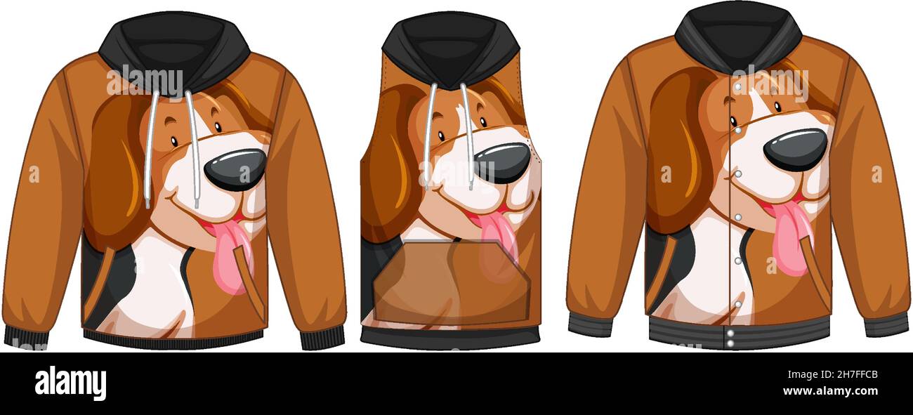 Set of different jackets with cute dog template illustration Stock Vector