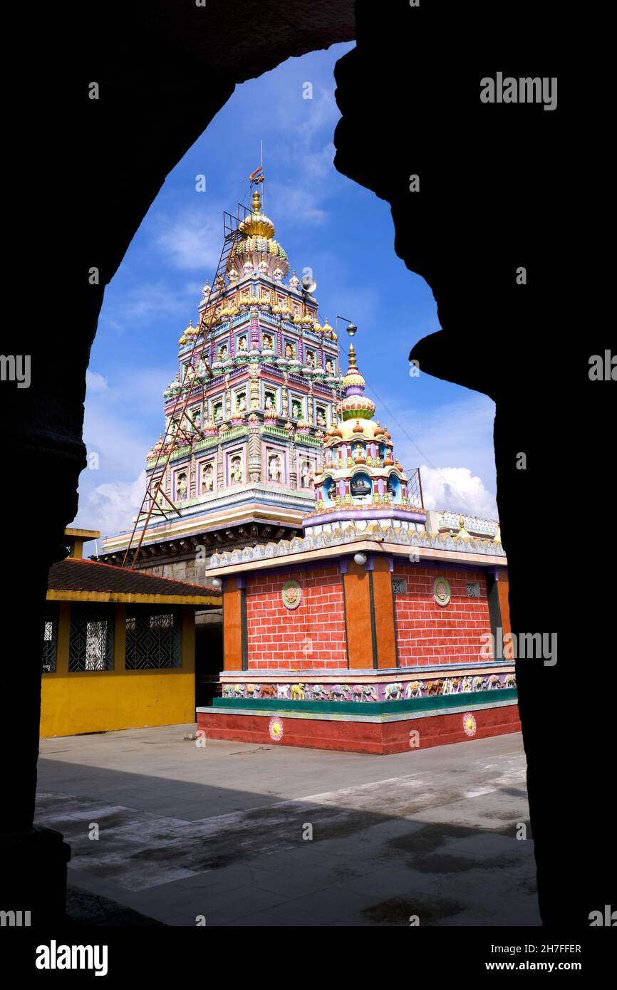 Pune, India - November 19 2021, Colorful Temple at Wadebolai, Traditional religious hindu Temple. Stock Photo