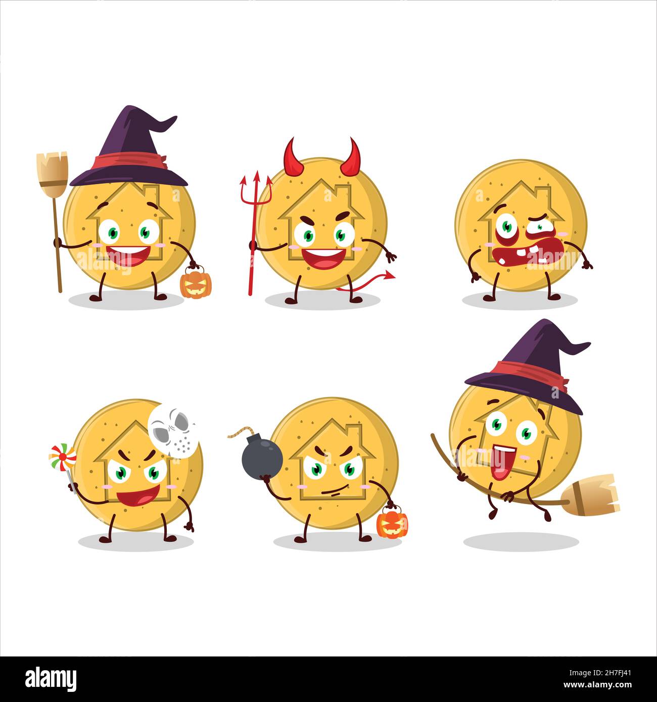 Halloween expression emoticons with cartoon character of dalgona candy