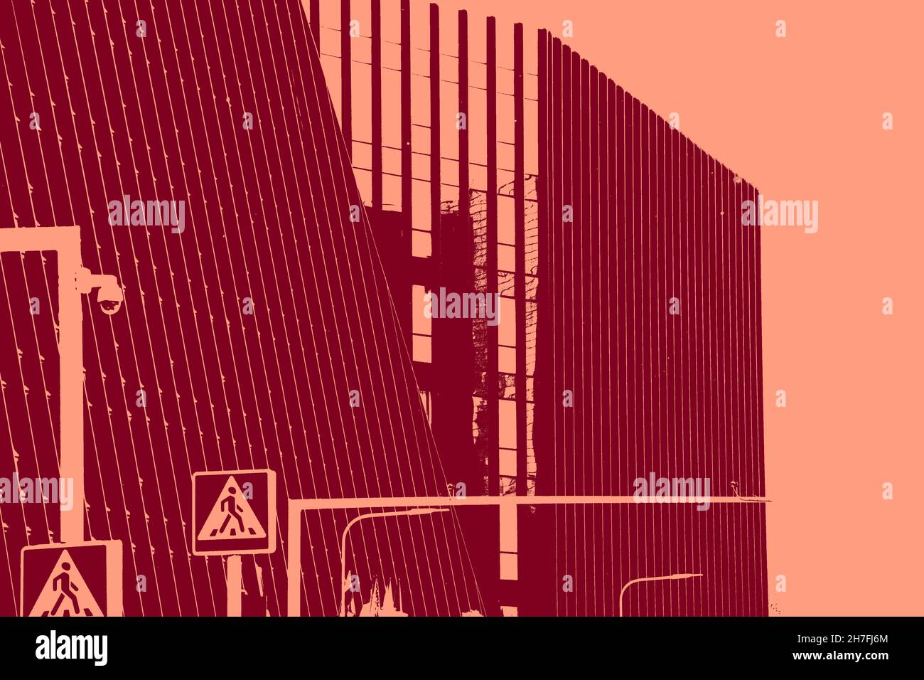 duotone graphic of city buildings in red and pink. Business city landscape Stock Photo