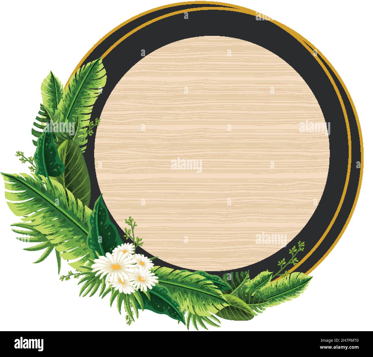Round frame with tropical green leaves illustration Stock Vector Image ...