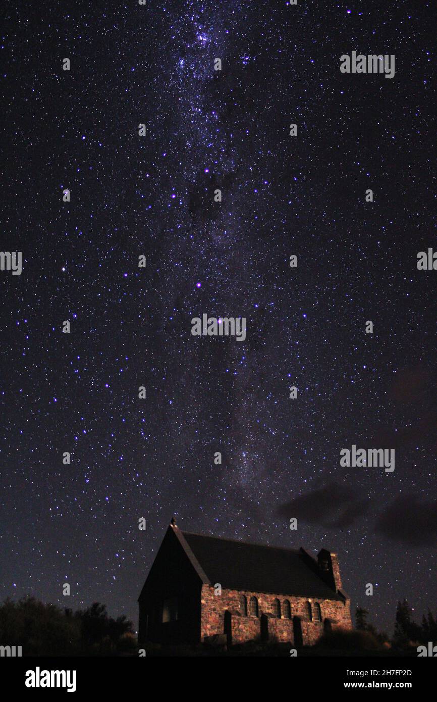 Magic milky way above the church of the Good Shepherd in southern New ...