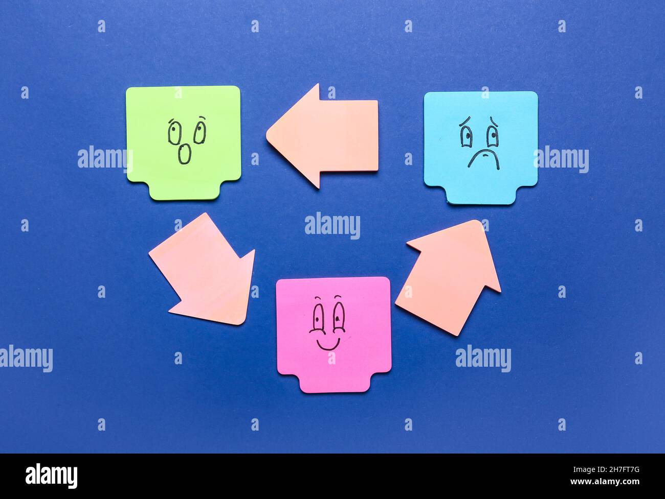 Creative composition with sticky note papers on blue background Stock Photo