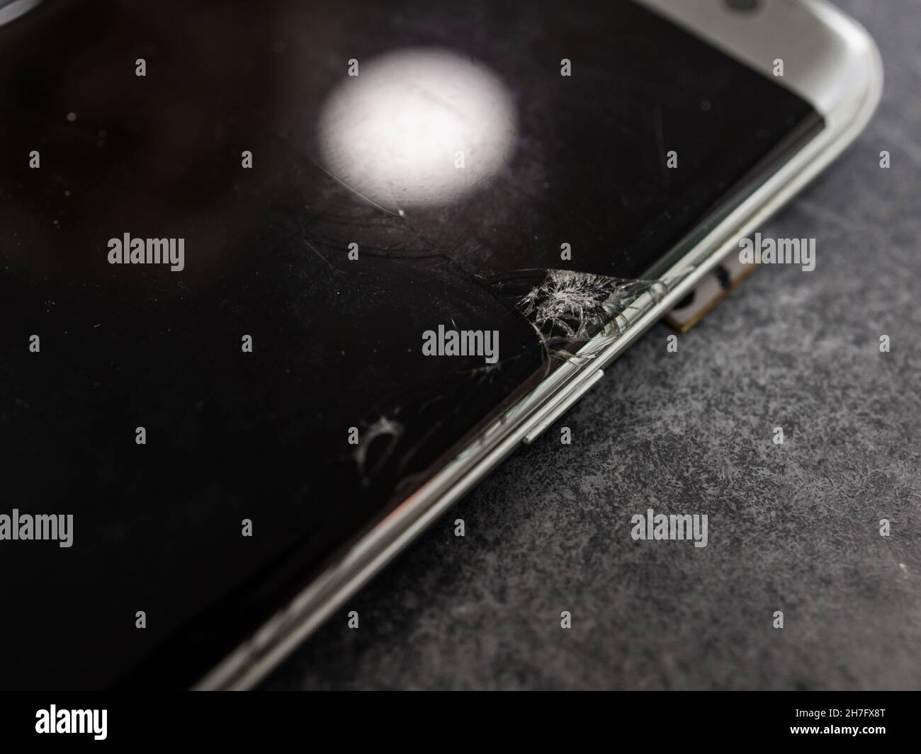 Broken mobile phone screen, black, white, clipping path. Smartphone ...