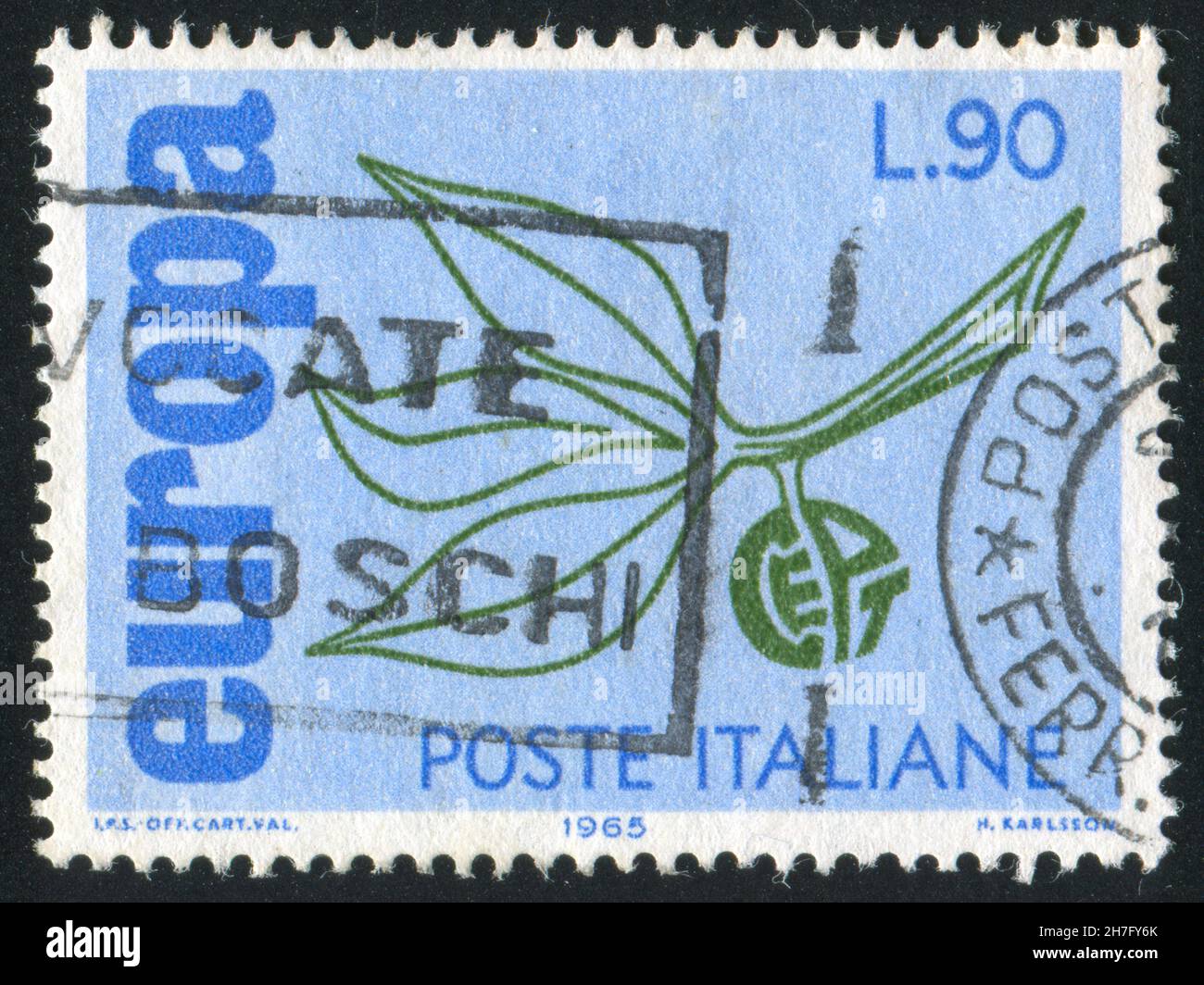 ITALY - CIRCA 1965: stamp printed by Italy, shows Stylized branch with leaves, Europa Issue, circa 1965 Stock Photo