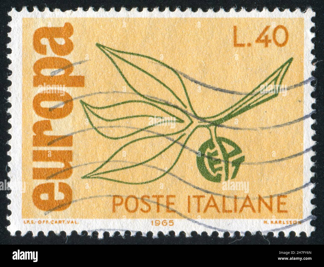 ITALY - CIRCA 1965: stamp printed by Italy, shows Stylized branch with leaves, Europa Issue, circa 1965 Stock Photo