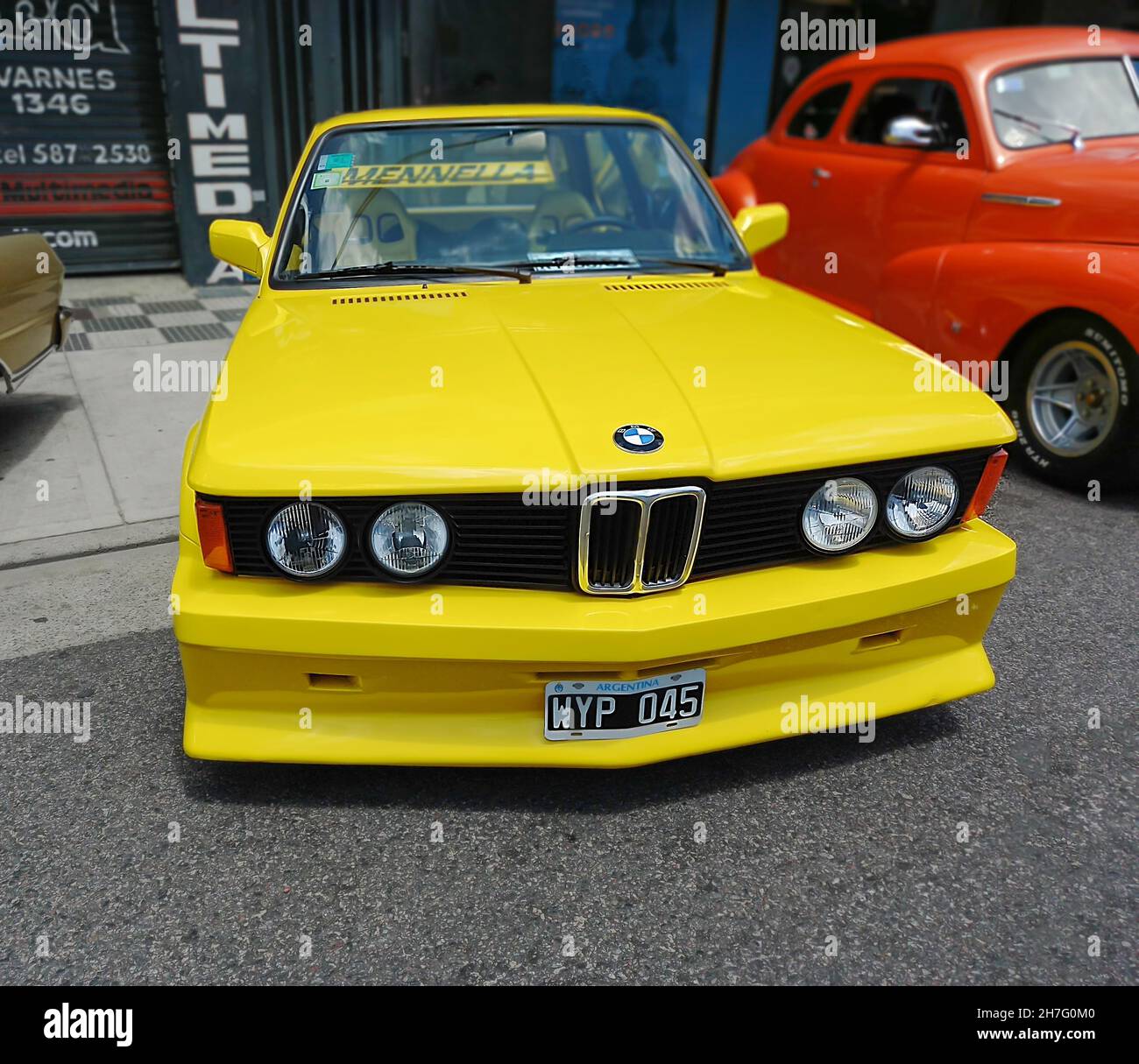 BUENOS AIRES, ARGENTINA - Nov 08, 2021: sporty yellow German executive ...