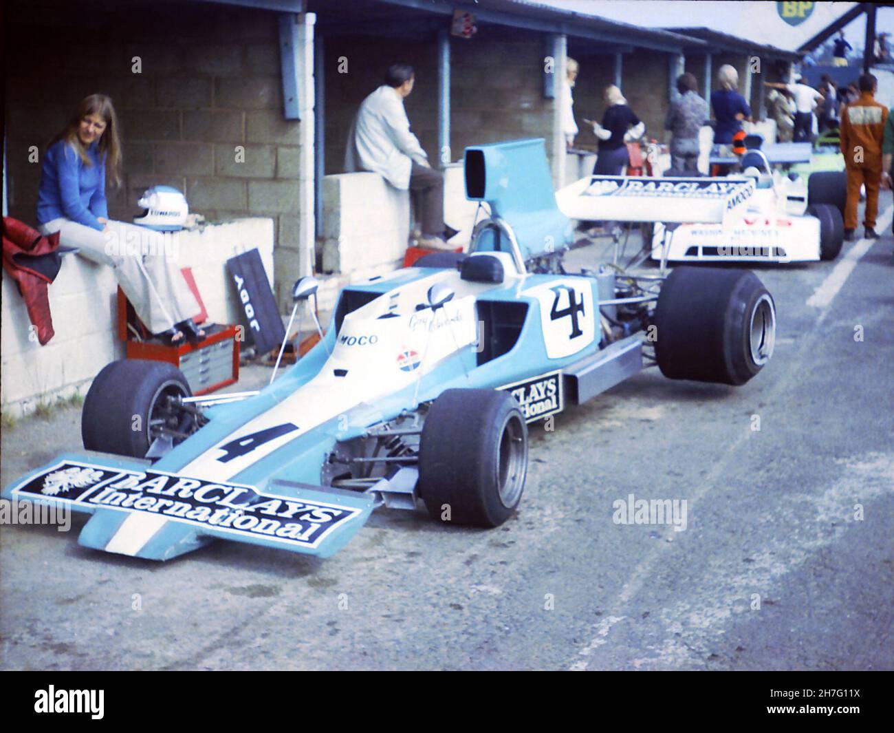 #4 Lola T330 F5000 in the pits at Mallory Park, July 8th 1973 Stock Photo