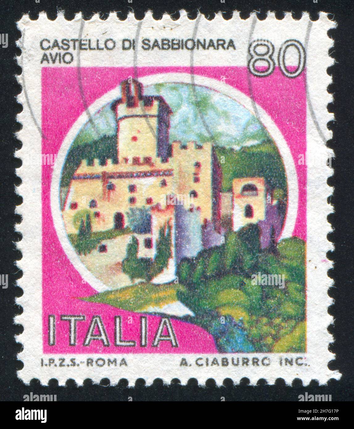 ITALY - CIRCA 1981: stamp printed by Italy, shows castle, Sabbionara, Avio, circa 1981 Stock Photo