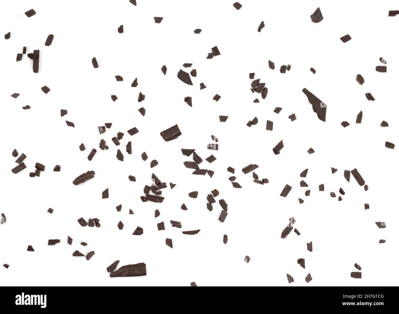 Chocolate sprinkles isolated on white background. Grated chocolate