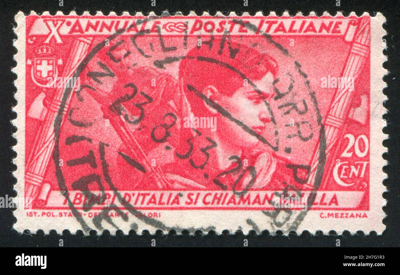 ITALY - CIRCA 1932: stamp printed by Italy, shows Head of Fascist youth, circa 1932 Stock Photo