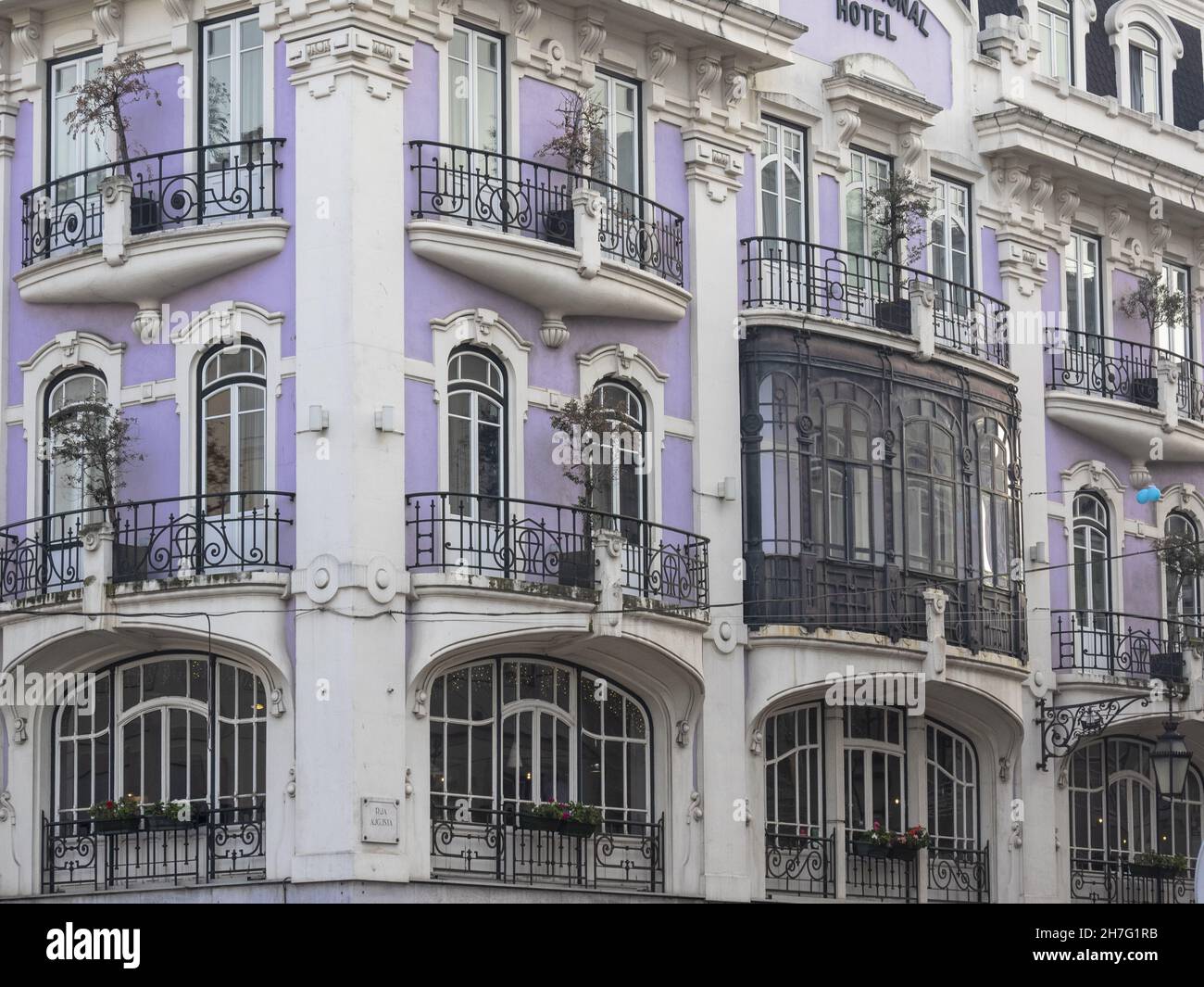 eclectic facade of the elegant International hotel. Lisbon ,Portugal Stock Photo