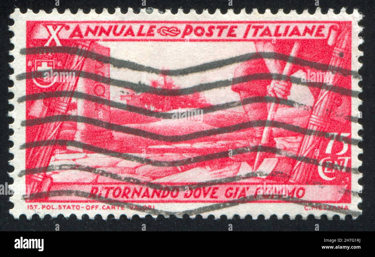 ITALY - CIRCA 1932: stamp printed by Italy, shows Excavating ruins, circa 1932 Stock Photo