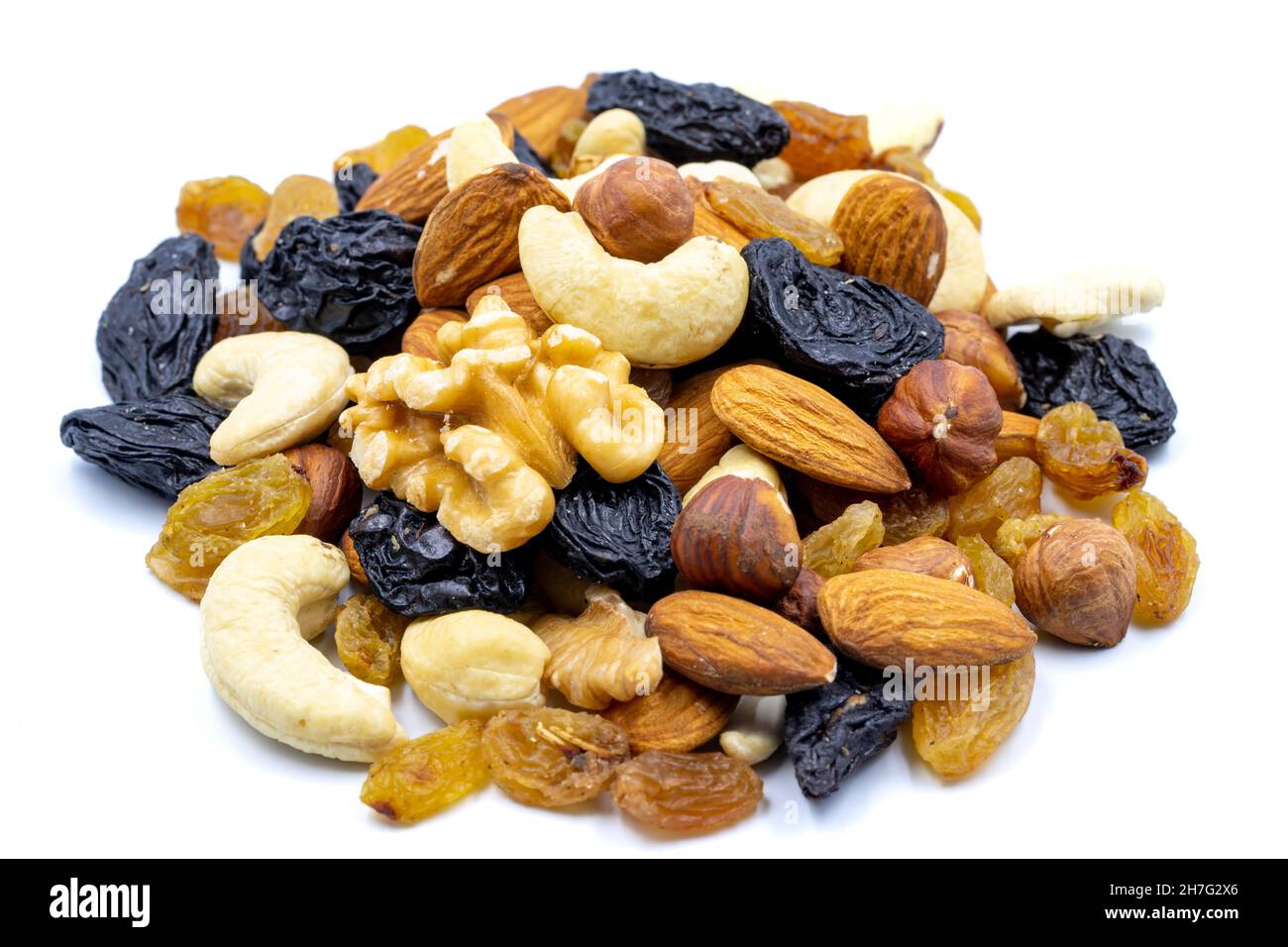 Mixed nuts isolated on white background. Snack fresh nuts. close up Stock Photo