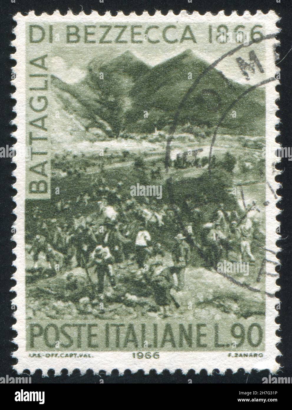 ITALY - CIRCA 1966: stamp printed by Italy, shows Battle of Bezzecca, circa 1966 Stock Photo