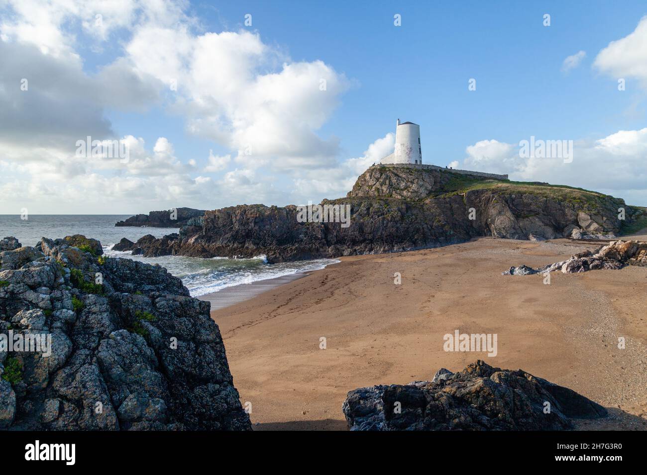 Twr Mawr lighthouse on Llanddwyn Island, Anglesey, North Wales Stock Photo