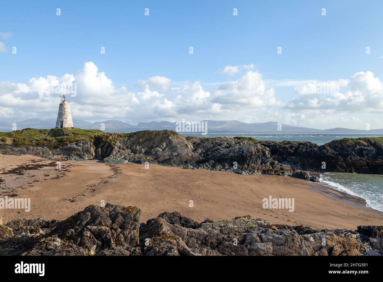 Beacon on Llanddwyn Island, Anglesey, North Wales Stock Photo