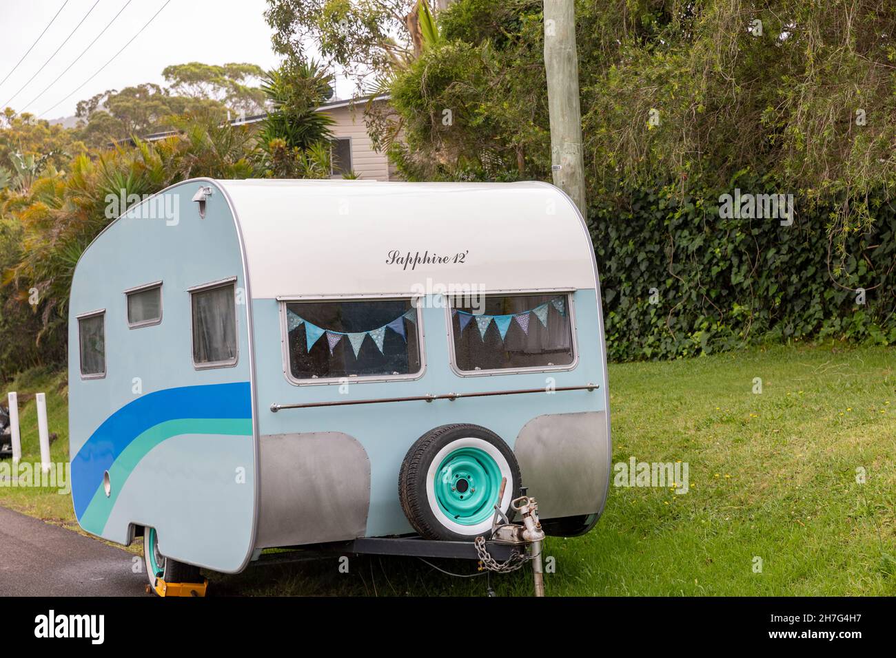 1960 Wilson Traditional vintage caravan retro 50's style parked in Sydney,Australia Stock Photo