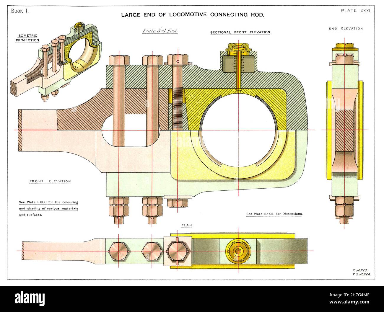 Vintage drawing of a steam engine connecting rod from an Edwardian ...