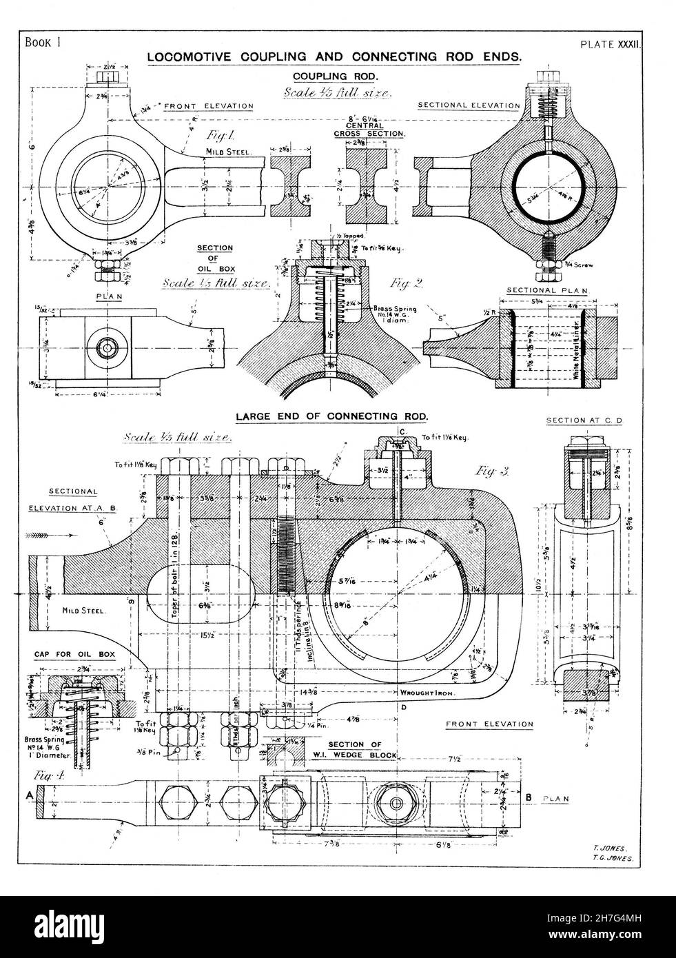 Vintage drawing of a steam engine connecting rod from an Edwardian ...