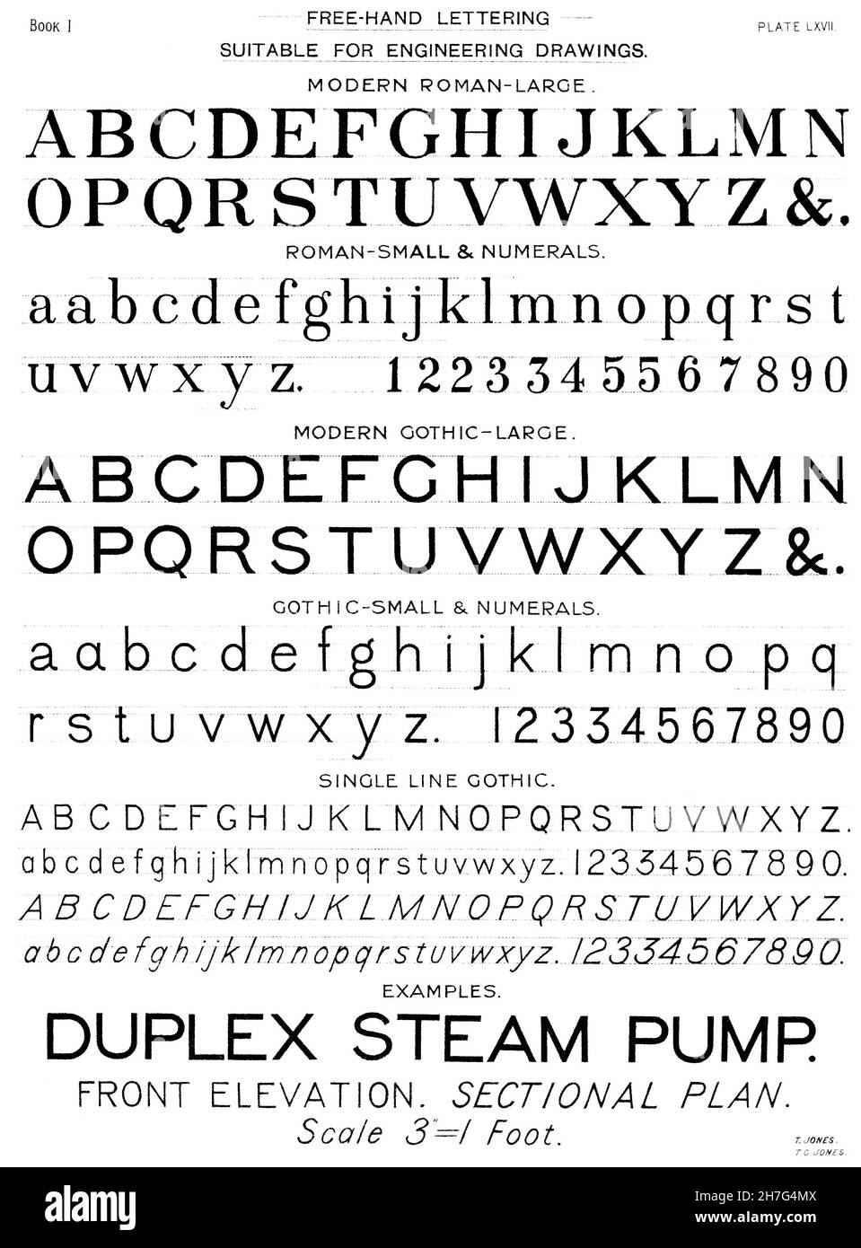 Vintage drawing of hand drawn lettering from an Edwardian textbook on ...