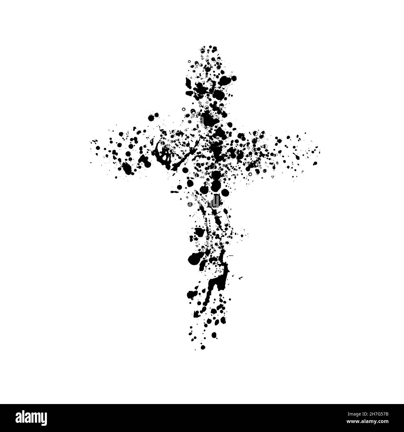 Hand drawn black grunge cross icon, simple Christian cross sign, hand ...
