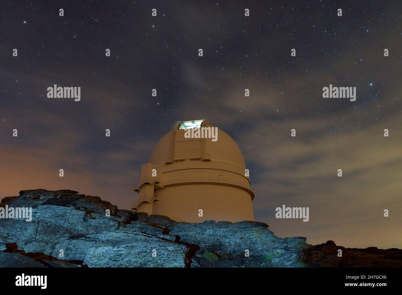 Night photography at the Calar Alto observatory in Almeria. Stock Photo