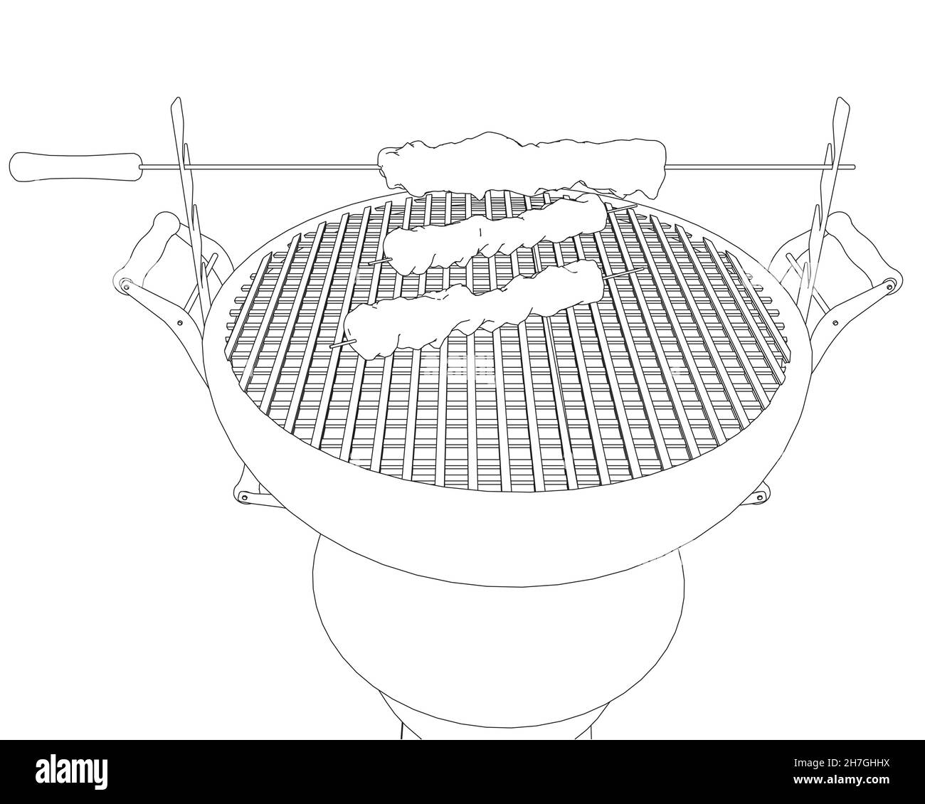Barbecue contour with skewers and kebabs from black lines isolated on a ...