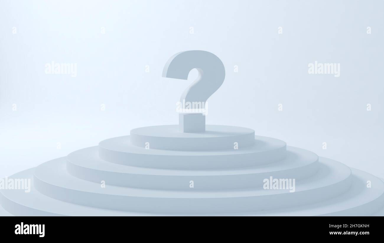 Question mark on cylinder shape stairway stage Stock Photo