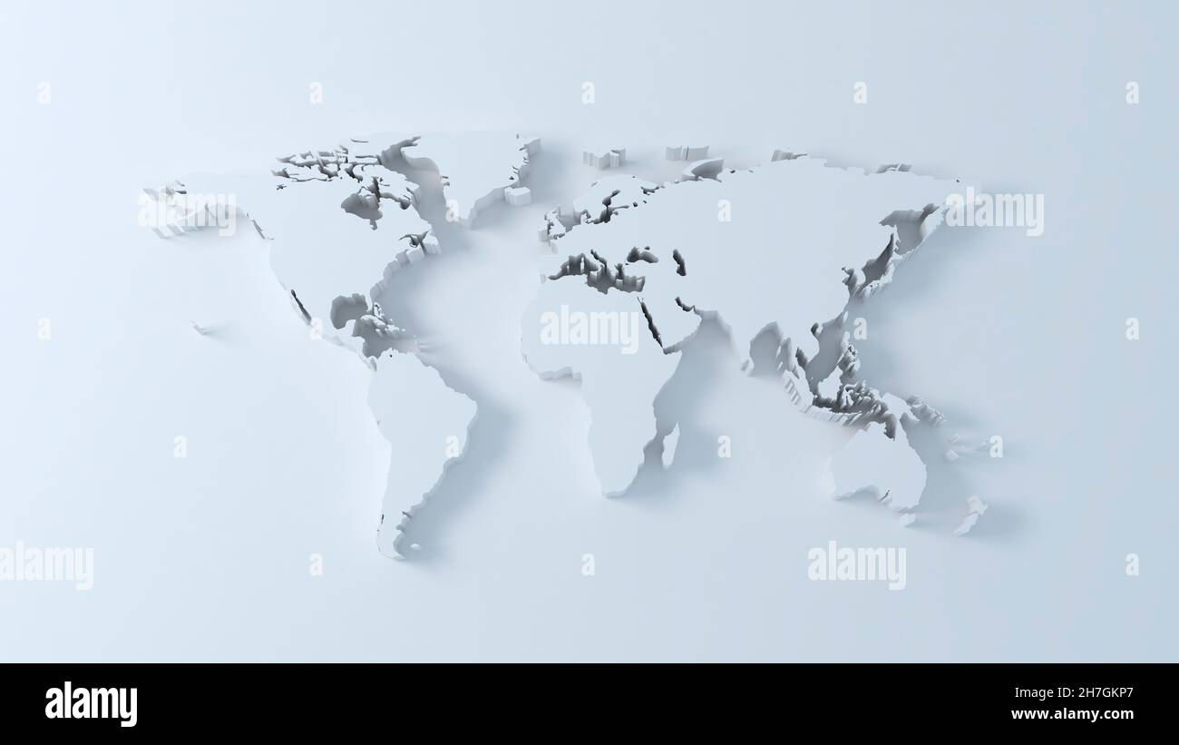 3D world map with shadow Stock Photo