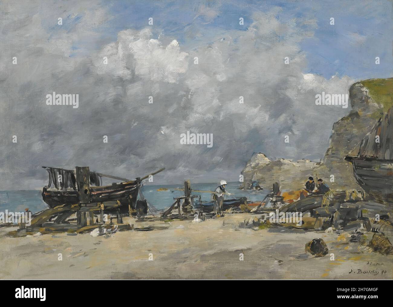 Eugene Boudin - Etretat - Fishing Boats and Fishers at the Beach - 1890 ...