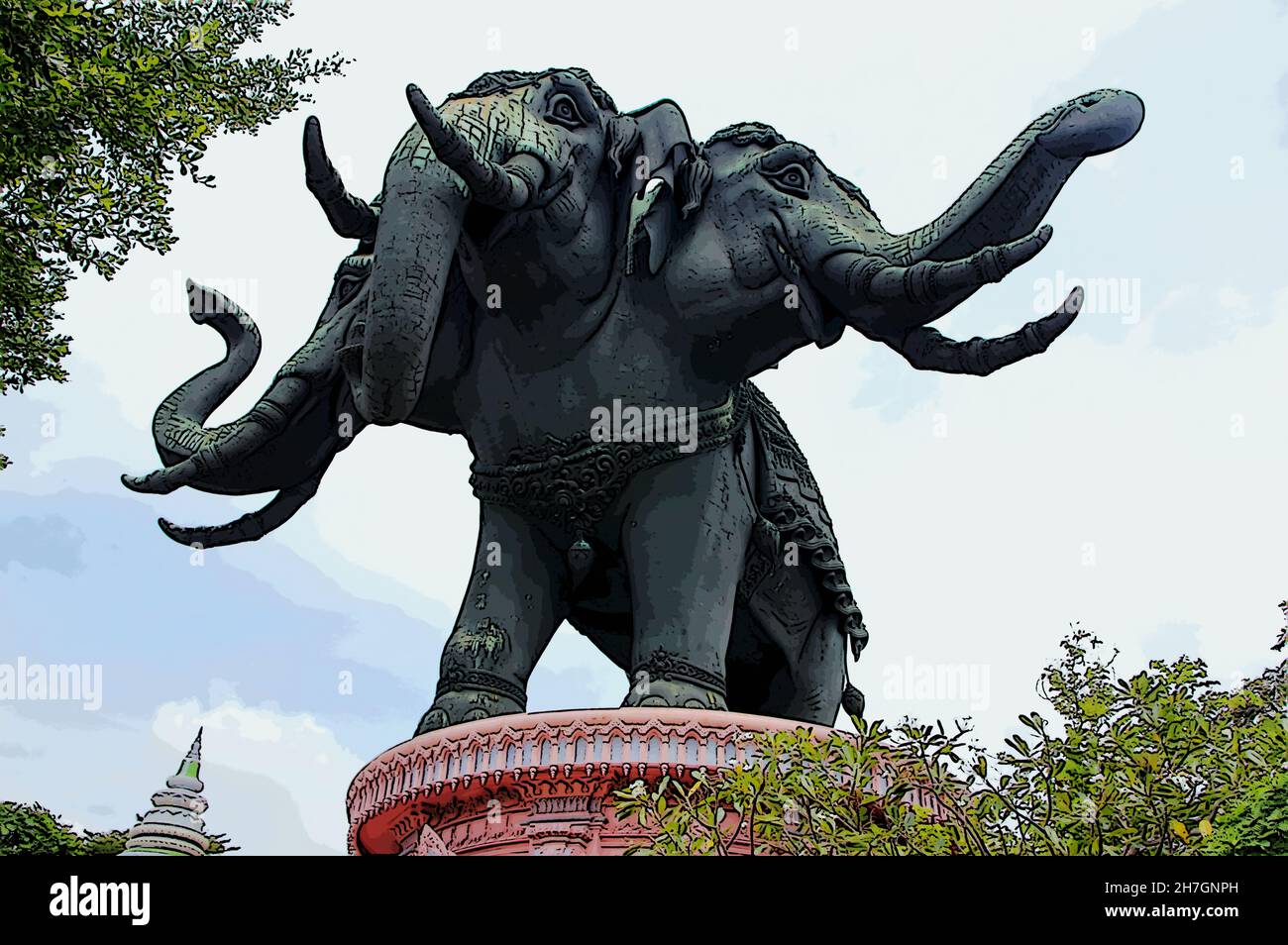 The three-headed elephant in Bangkok Thailand Asia Stock Photo - Alamy