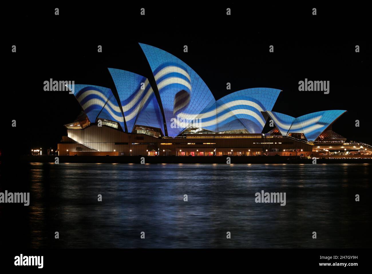 Greek flag on Sydney Opera House Stock Photo