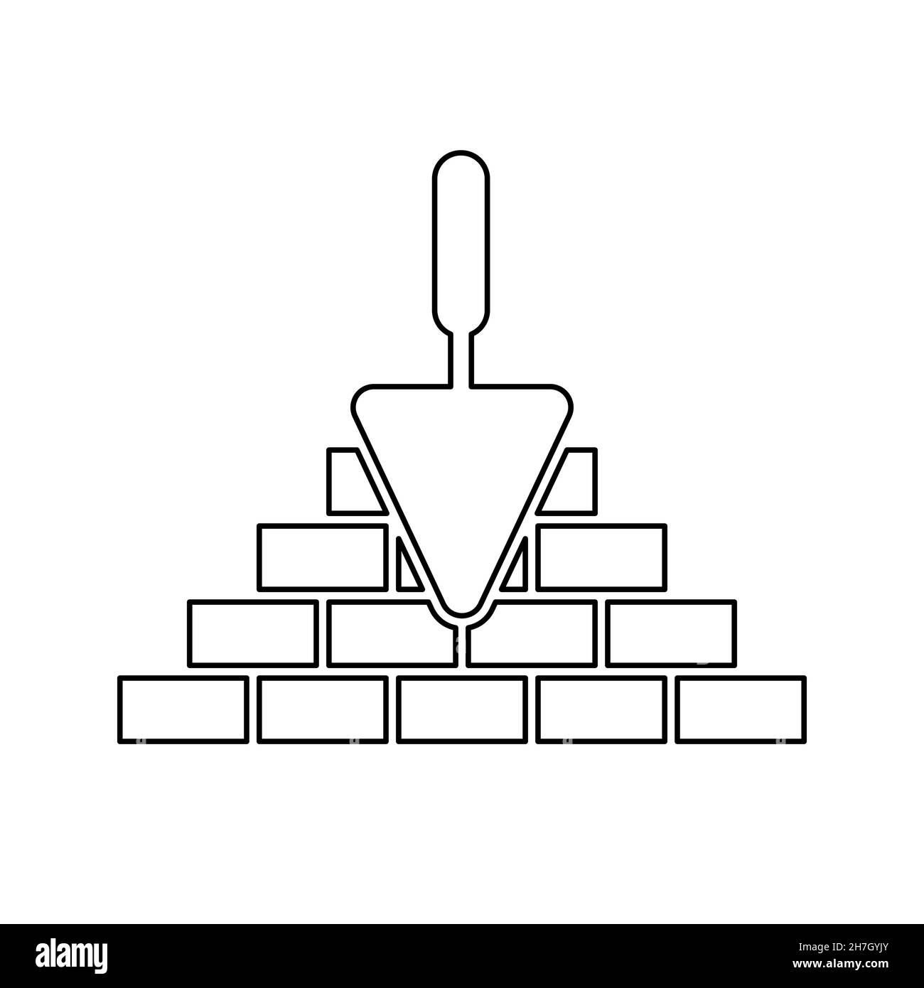 Brick line icon. Trowel and brick icon. Construction or repair symbol. Vector illustration
