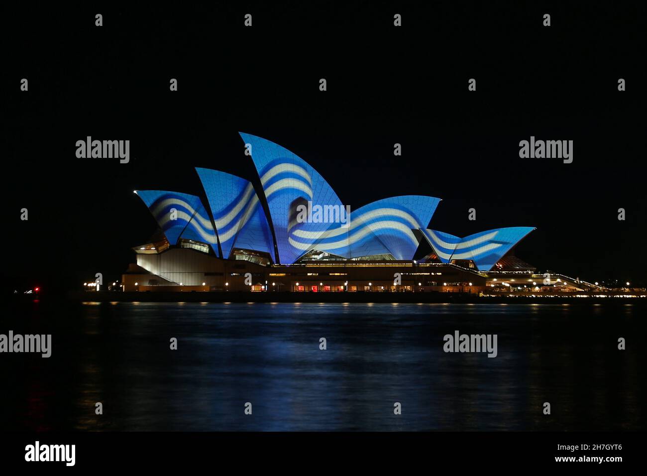 Greek flag on Sydney Opera House Stock Photo