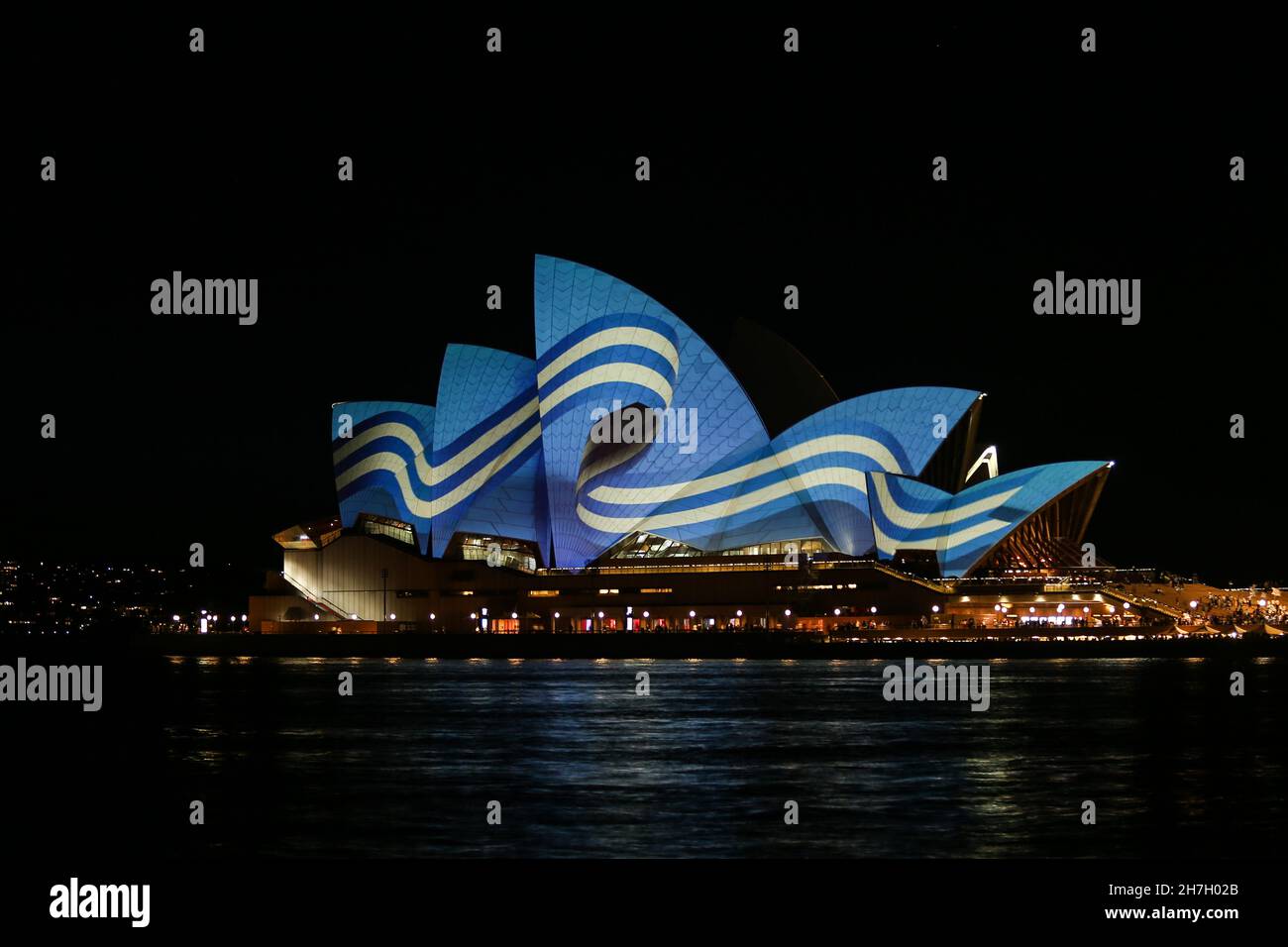 Greek flag on Sydney Opera House Stock Photo