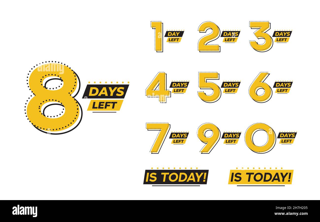 Flashing numbers of days left. Stickers and banners timer pack Stock
