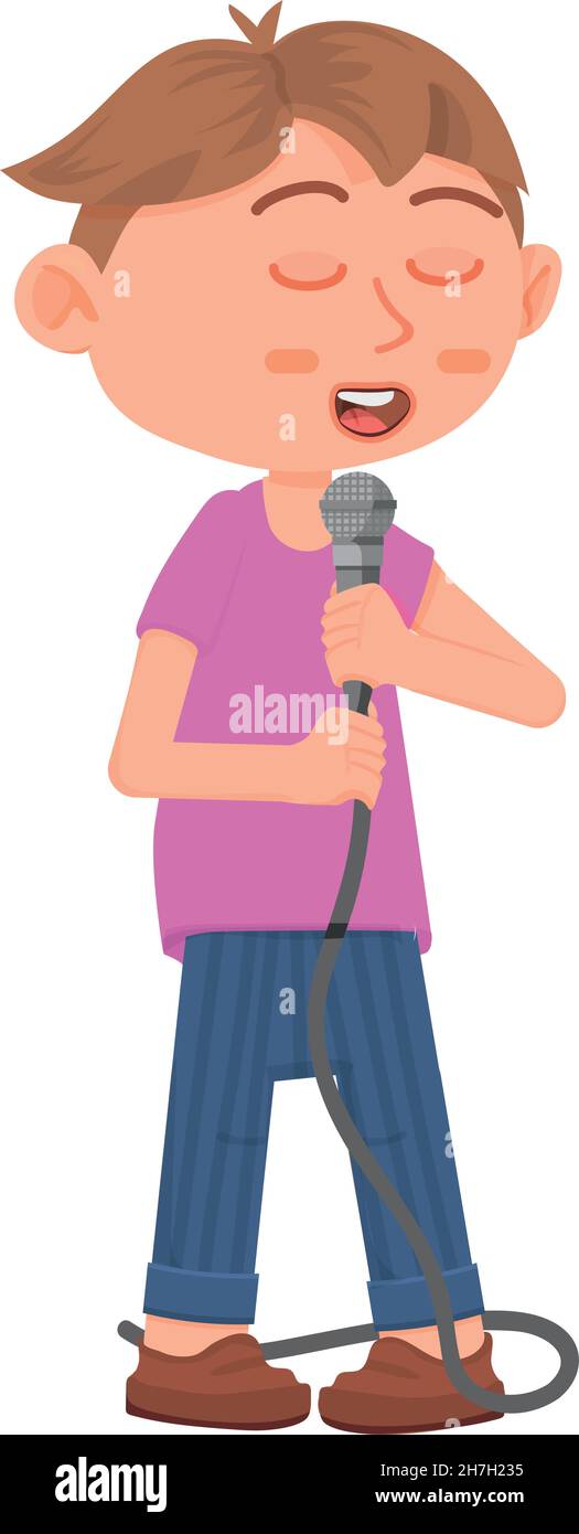 Rap singer. Boy singing hip-hop song. Cartoon character Stock Vector