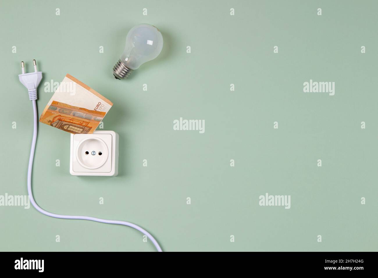 Electric power plug, light bulb and electric socket with Euro banknotes