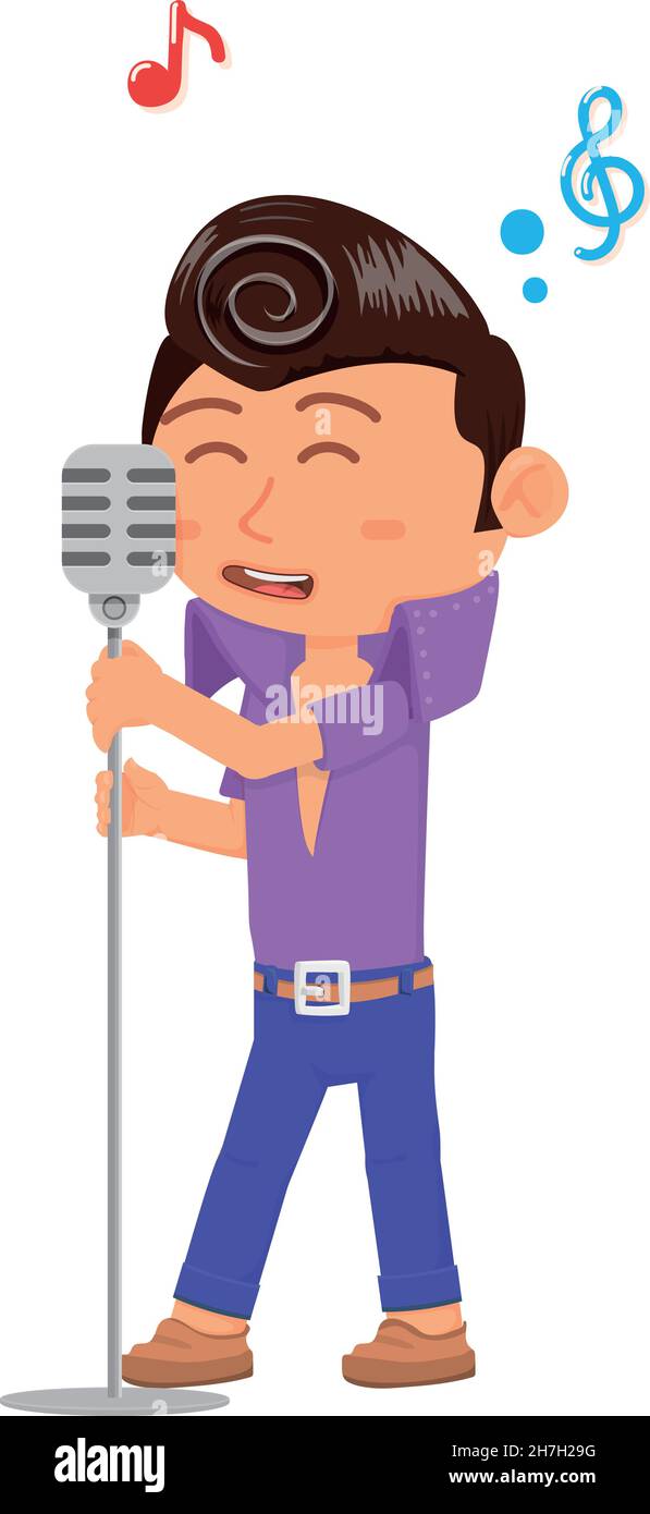 Man singing. Rock and roll singer. Cute cartoon character Stock Vector