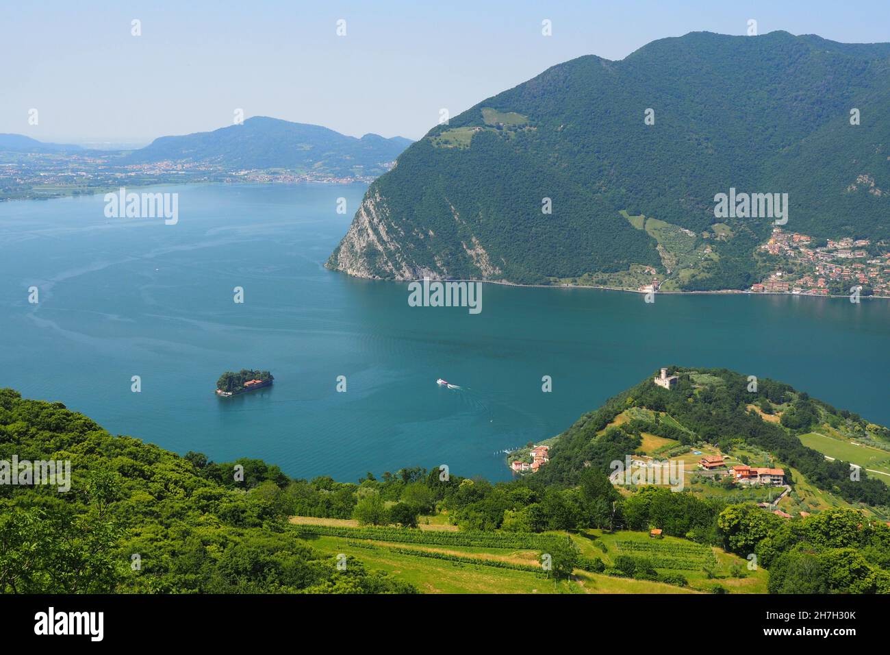 View From The Mountain On Monte Isola Lake Iseo Lombardy Italy Stock view-from-the-mountain-on-monte-isola-lake-iseo-lombardy-italy-stock