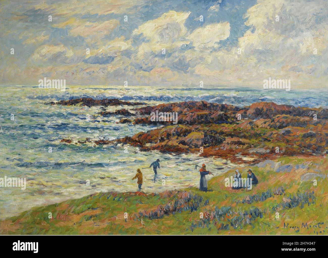 Henry Moret - Gathering of Seaweeds at Nevez - 1908 Stock Photo