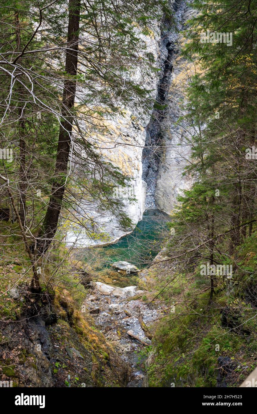 vjew into the Viamala Canyon in Graubünden Stock Photo