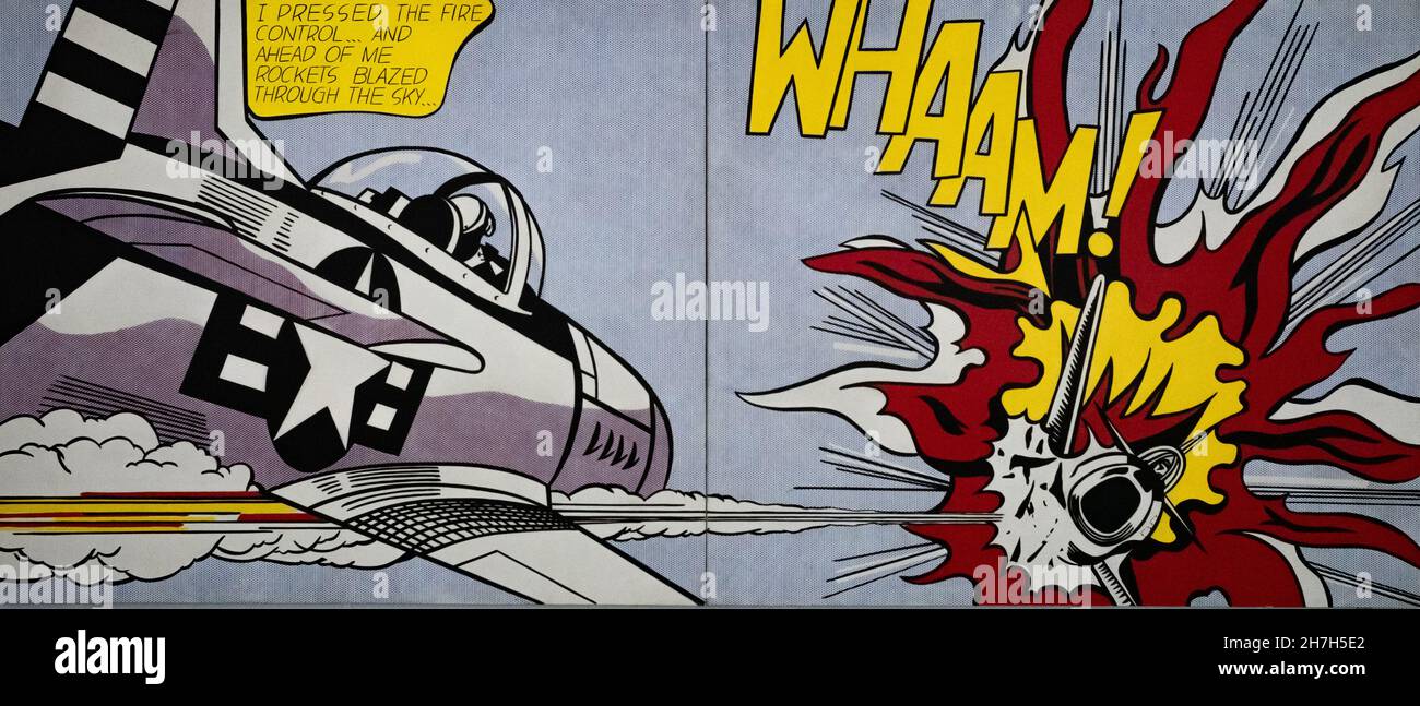 One of American Pop Artist Roy Lictenstein's most famous paintings on display at the Tate Modern, London UK. The painting is inspired by comic books. Stock Photo
