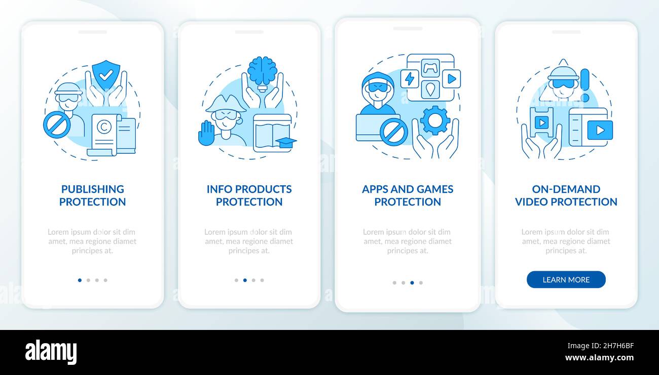 Copyright protection onboarding mobile app page screen Stock Vector