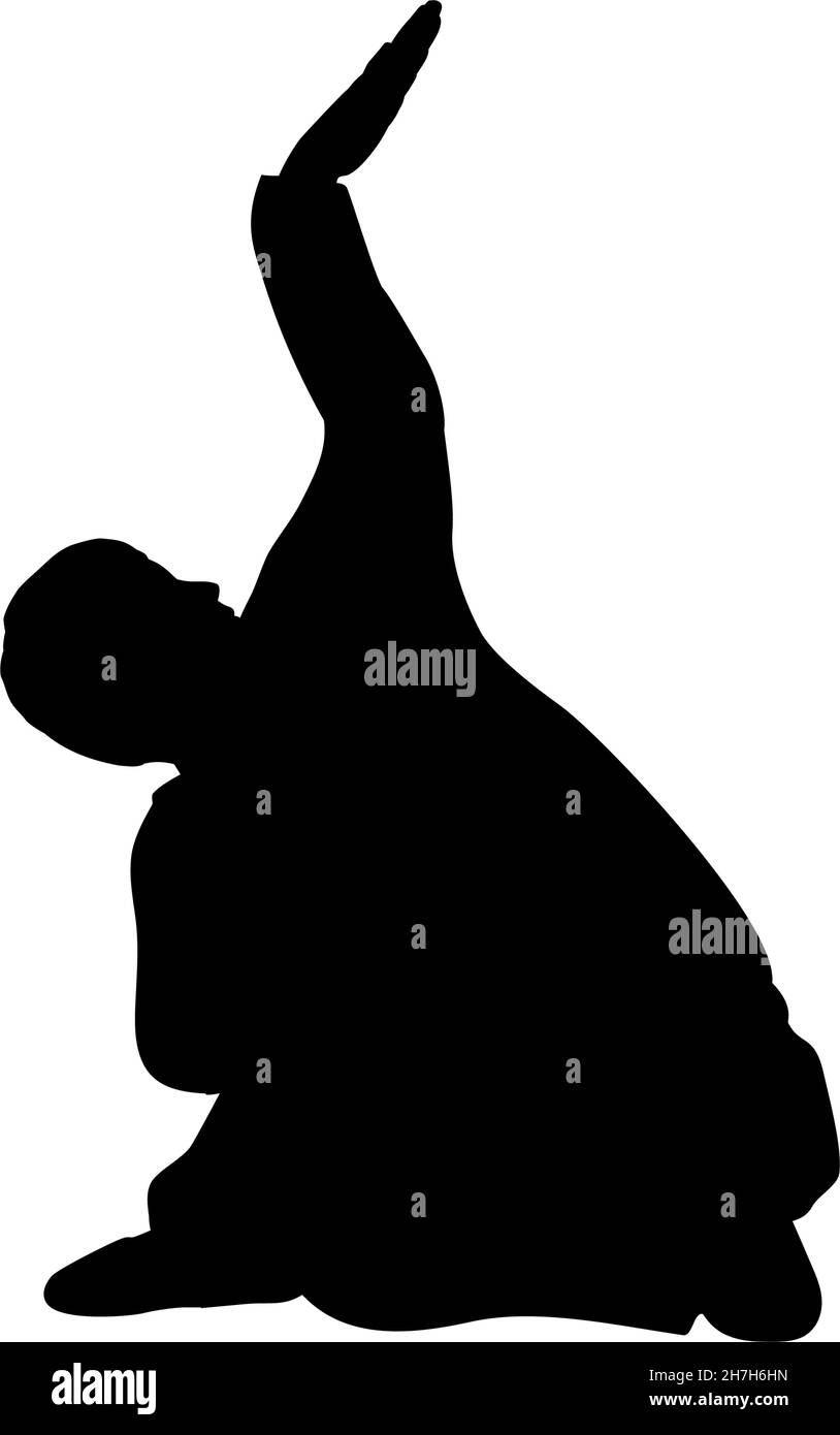 Silhouette of man train martial arts pose of snake. Stock Vector